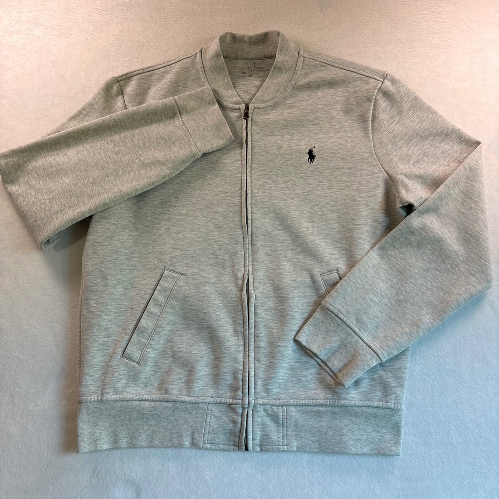 Polo Ralph Lauren Mens Grey Full Zip Bomber Sweatshirt Jacket Size L Pony Logo